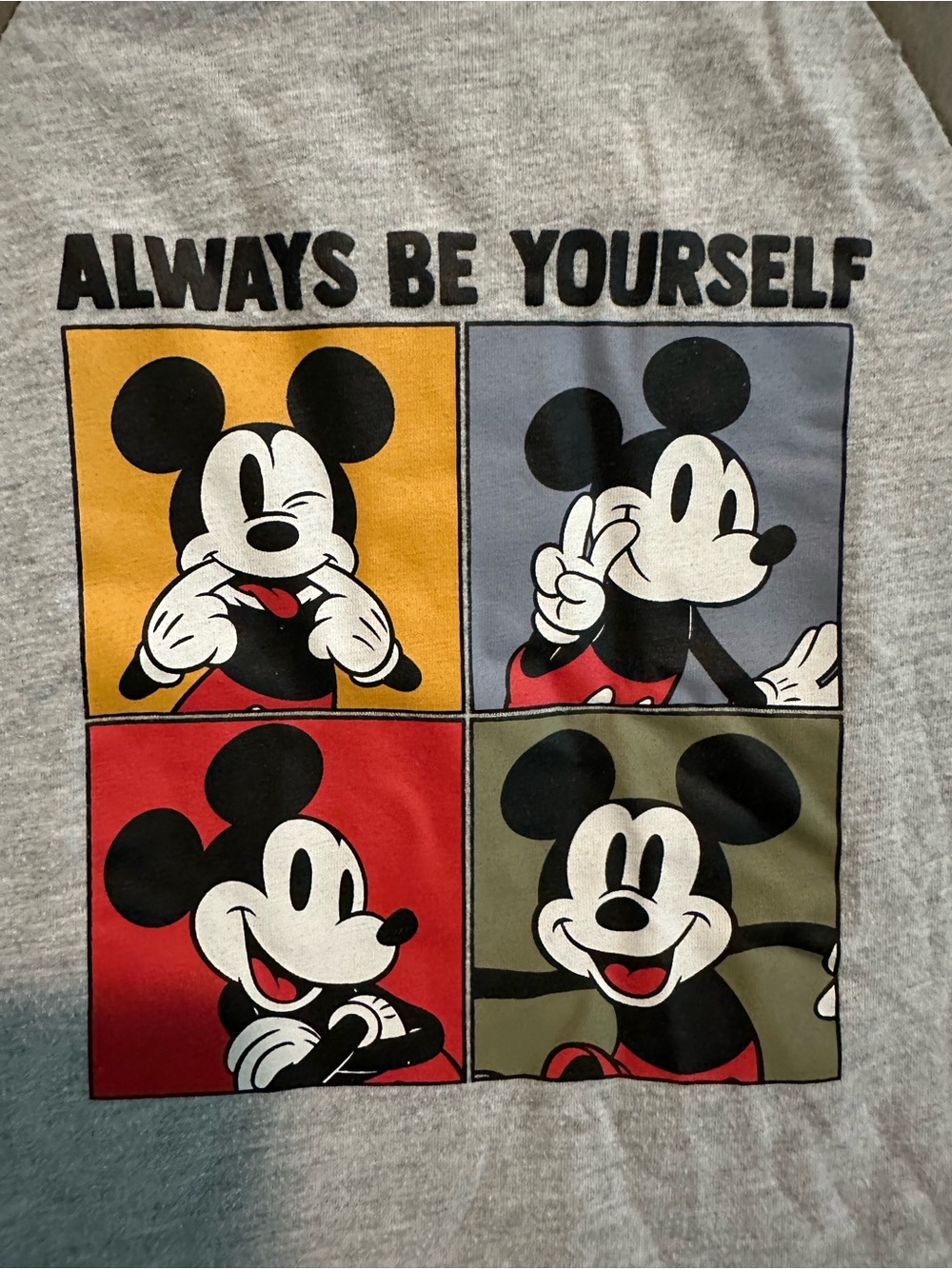 Disney Grey & Olive Mickey Mouse Short Sleeve Tee - Color Block Panels - Picture 2 of 4